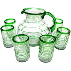  / Juego de jarra y 6 vasos grandes con espiral verde esmeralda